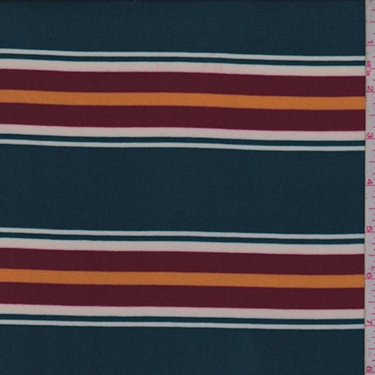 Spruce/Wine/Gold Stripe Double Brushed Jersey Knit Fabric By the Yard